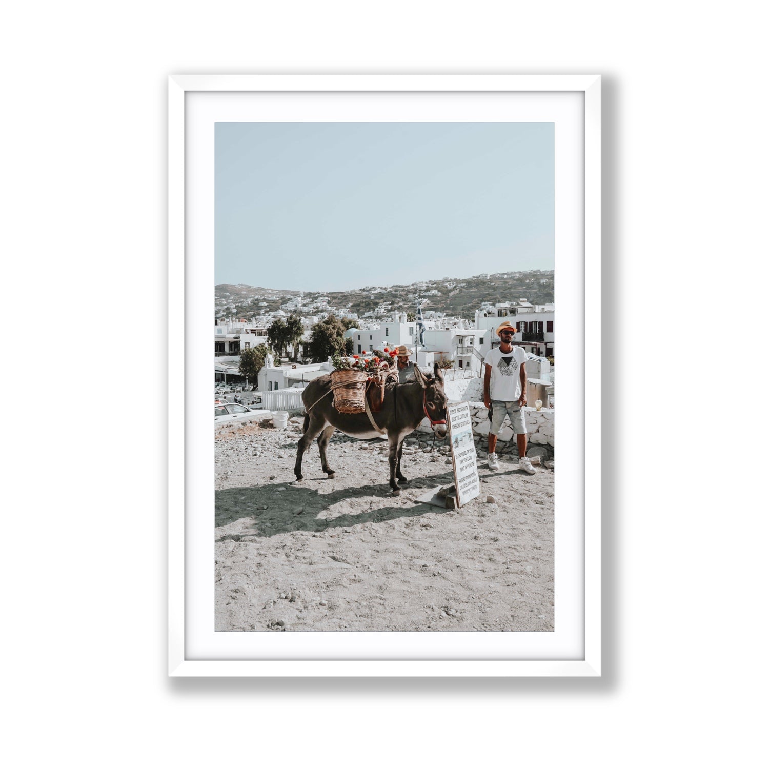 Let The Journey Begin Mykonos Greek island wall art Giant fine art print in white frame with matboard