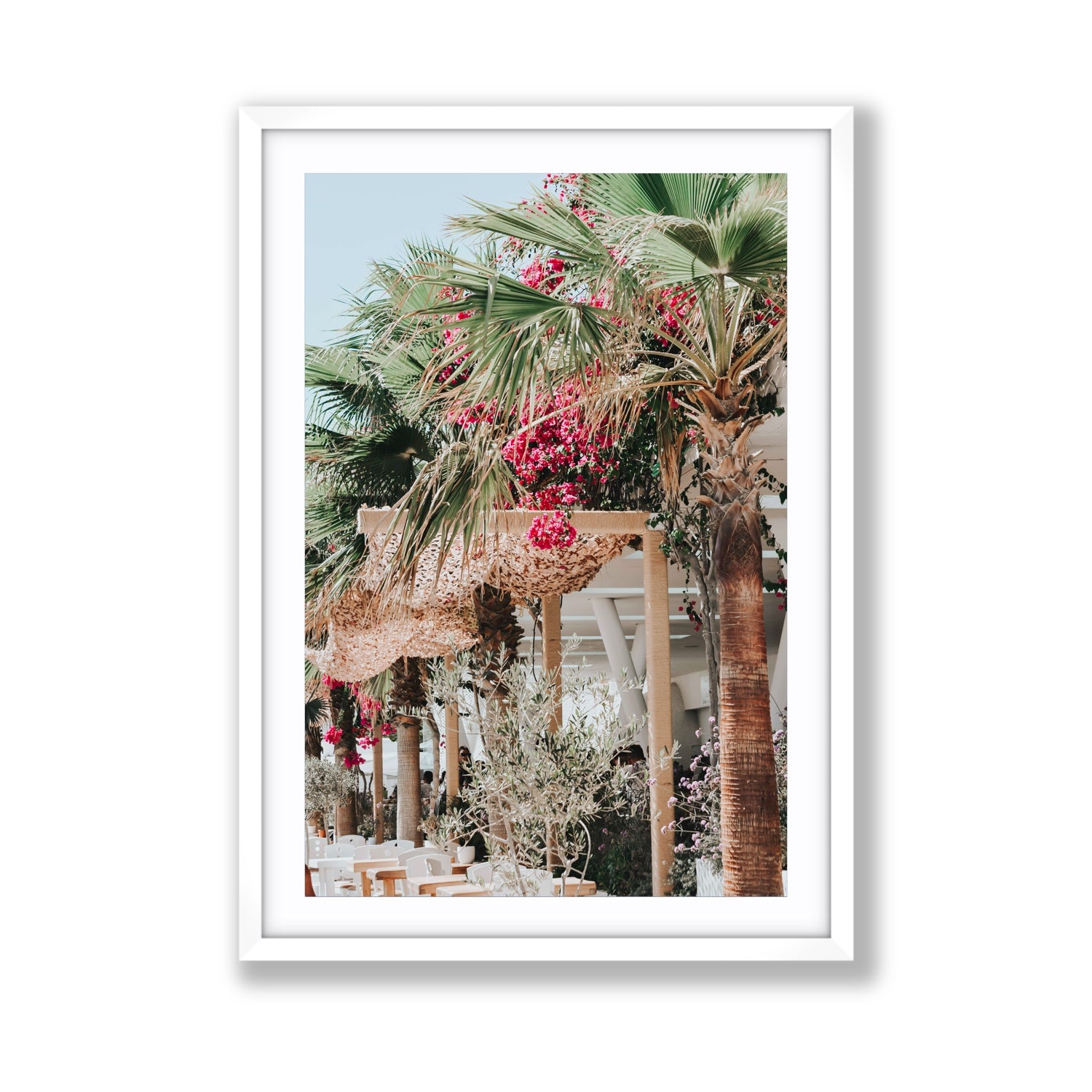 Palm Trees Mykonos Greek island wall art Giant fine art print in white frame with matboard