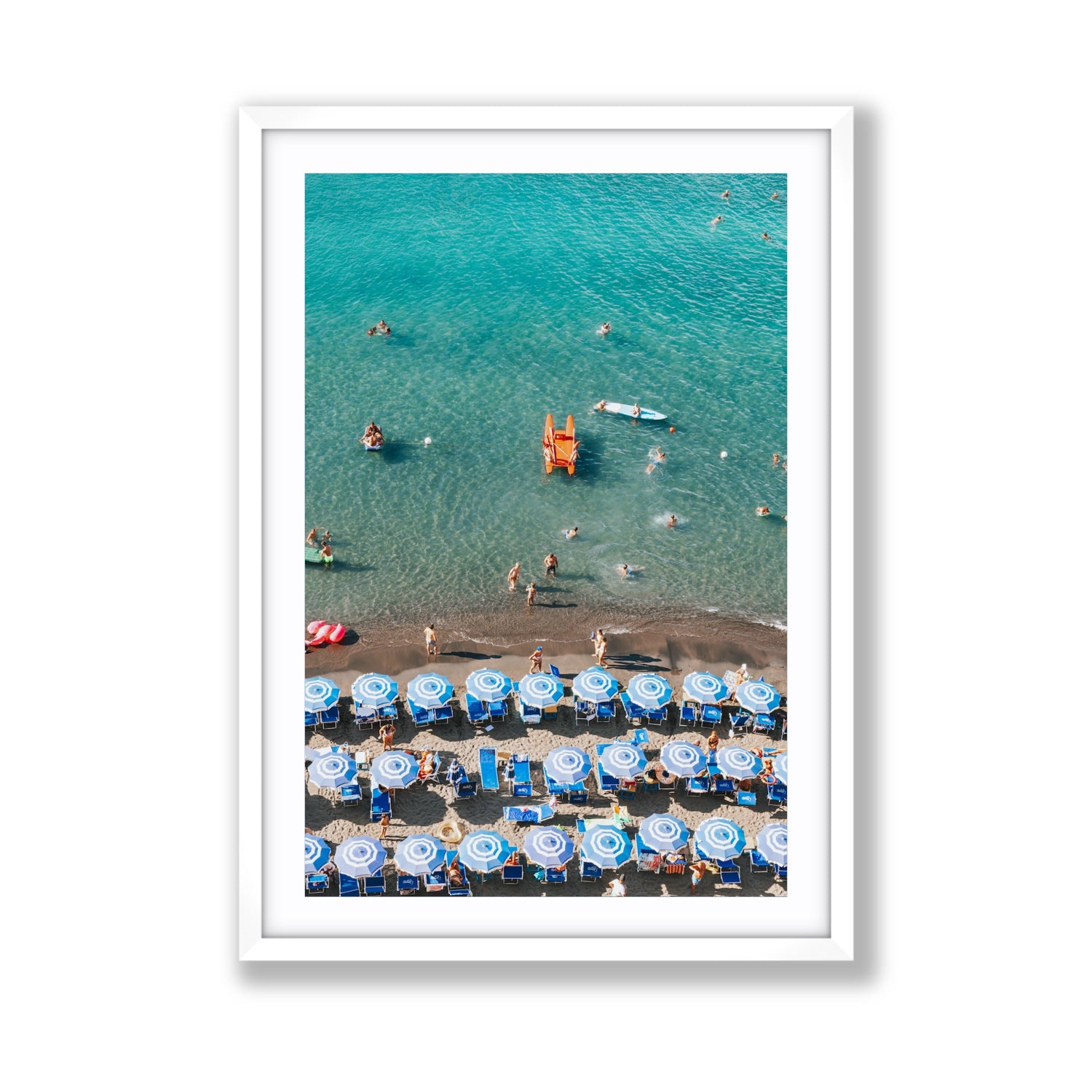 Aquamarine Oasis Sorrento Italian coastal wall art Giant fine art print in white frame with matboard