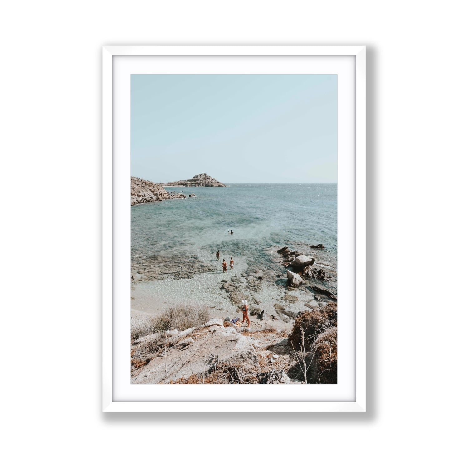 Explorers Mykonos Greek island wall art Giant fine art print in white frame with matboard