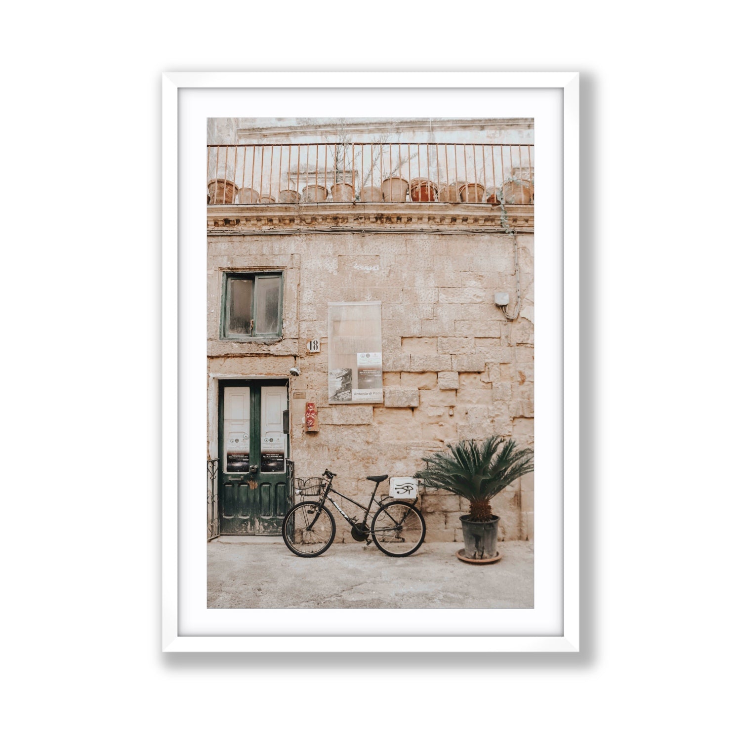 Golden Facades Puglia Lecce Italian wall art Giant fine art print in white frame with matboard