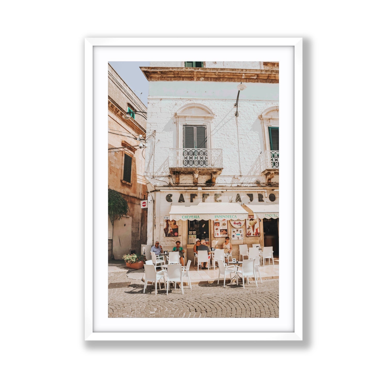 Cafe Ostuni Puglia Café Ostuni Italian wall art Giant fine art print in white frame with matboard