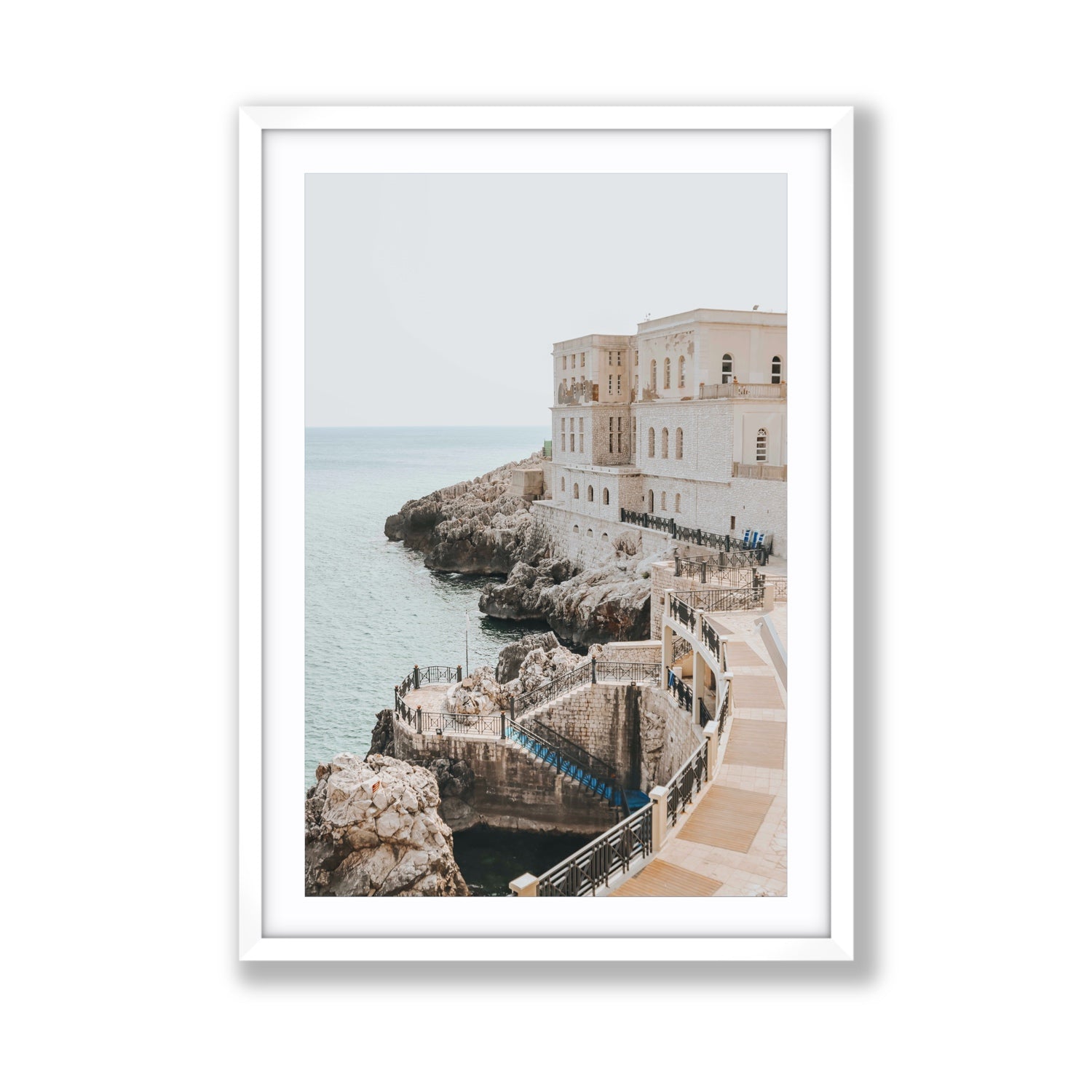Santa Cesarea Puglia Italian coastal wall art Giant fine art print in white frame with matboard