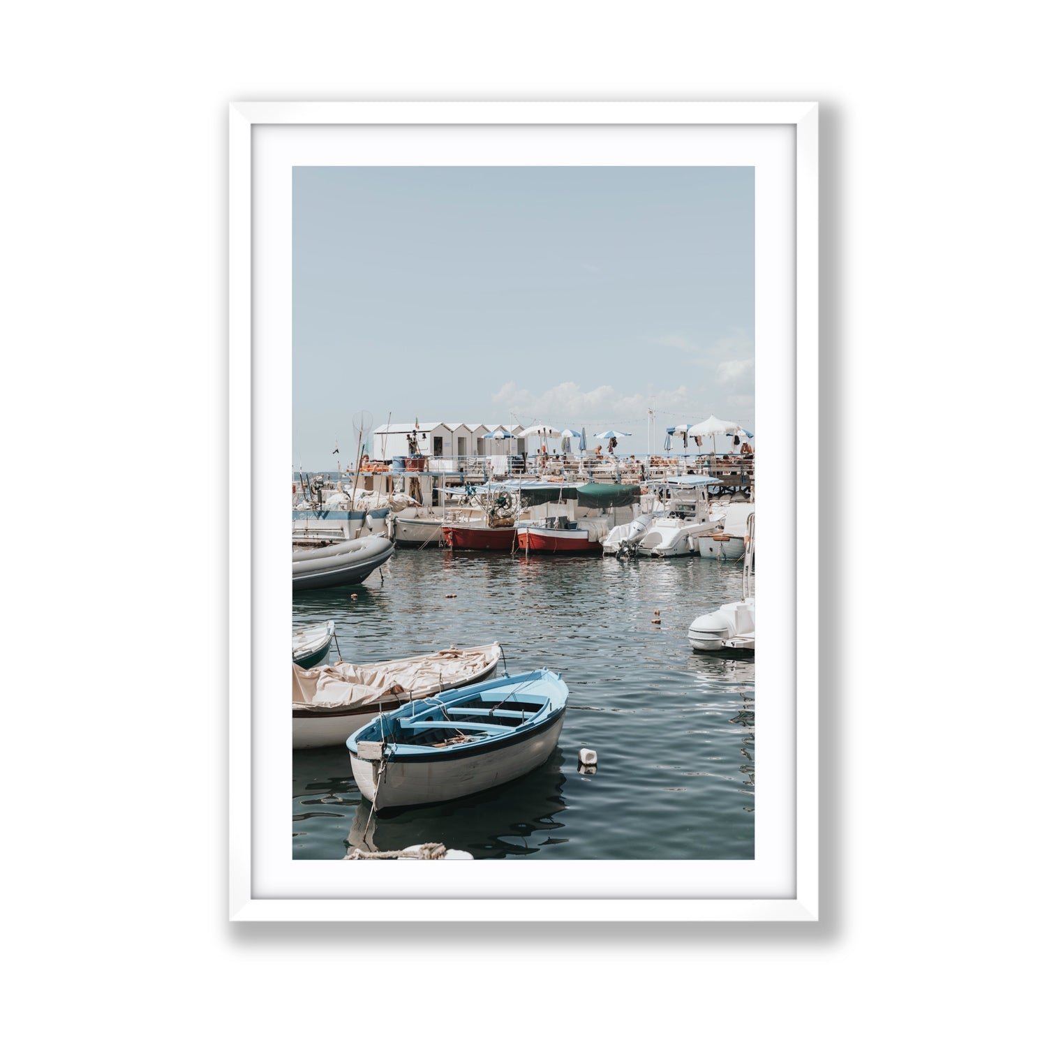 Harbour Hues Sorrento coastal Carousel wall art Giant fine art print in white frame with matboard