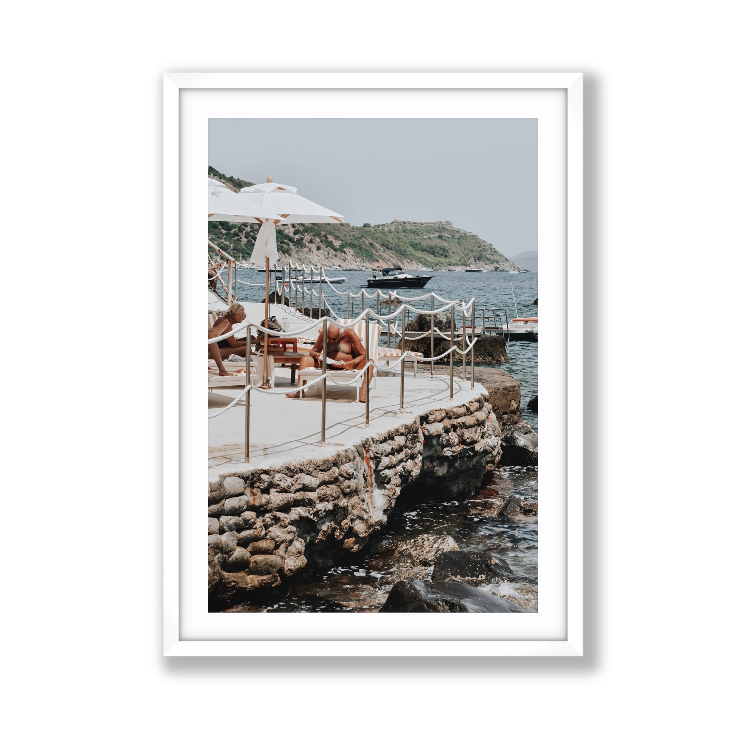 Nonno e Nonna Tuscany coastal Italian wall art Giant fine art print in white frame with matboard