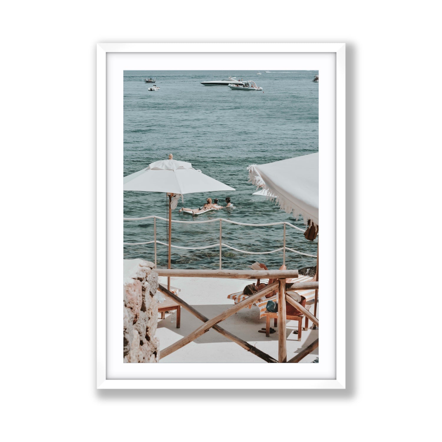 Hideaway Tuscany coastal Mediterranean wall art Giant fine art print in white frame with matboard