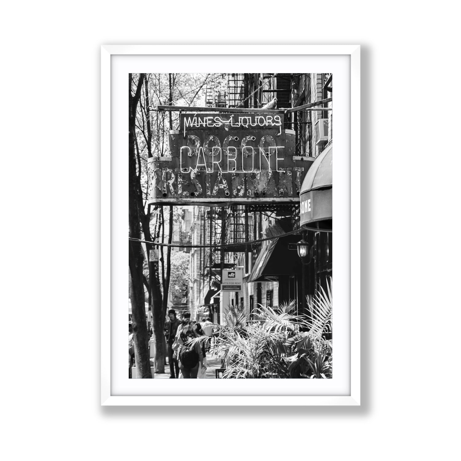 Paparazzi To Pasta New York NYC Black & White wall art Giant fine art print in white frame with matboard