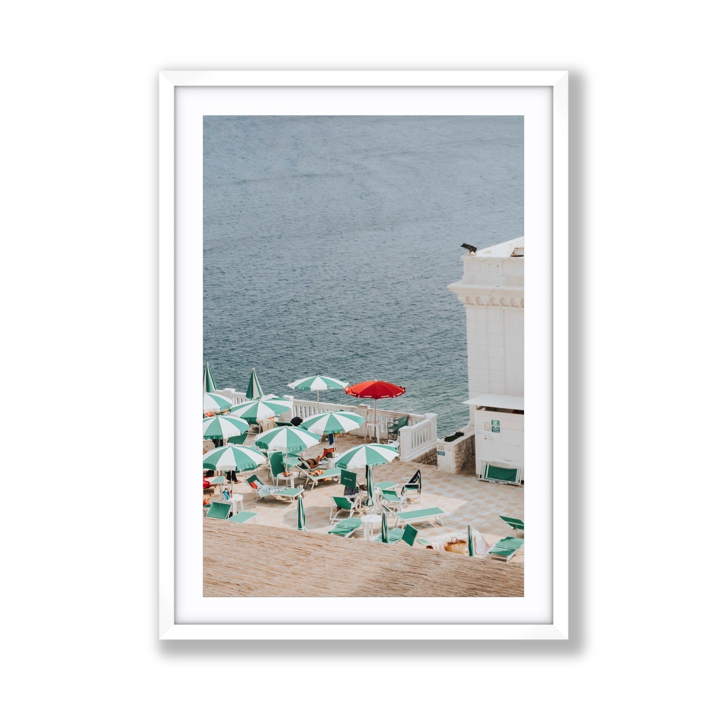 Lido Italiano Puglia beach Italian wall art Giant fine art print in white frame with matboard