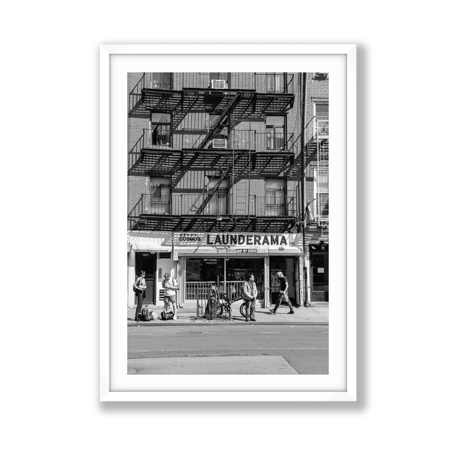 Bus Stop New York NYC Black & White wall art Giant fine art print in white frame with matboard