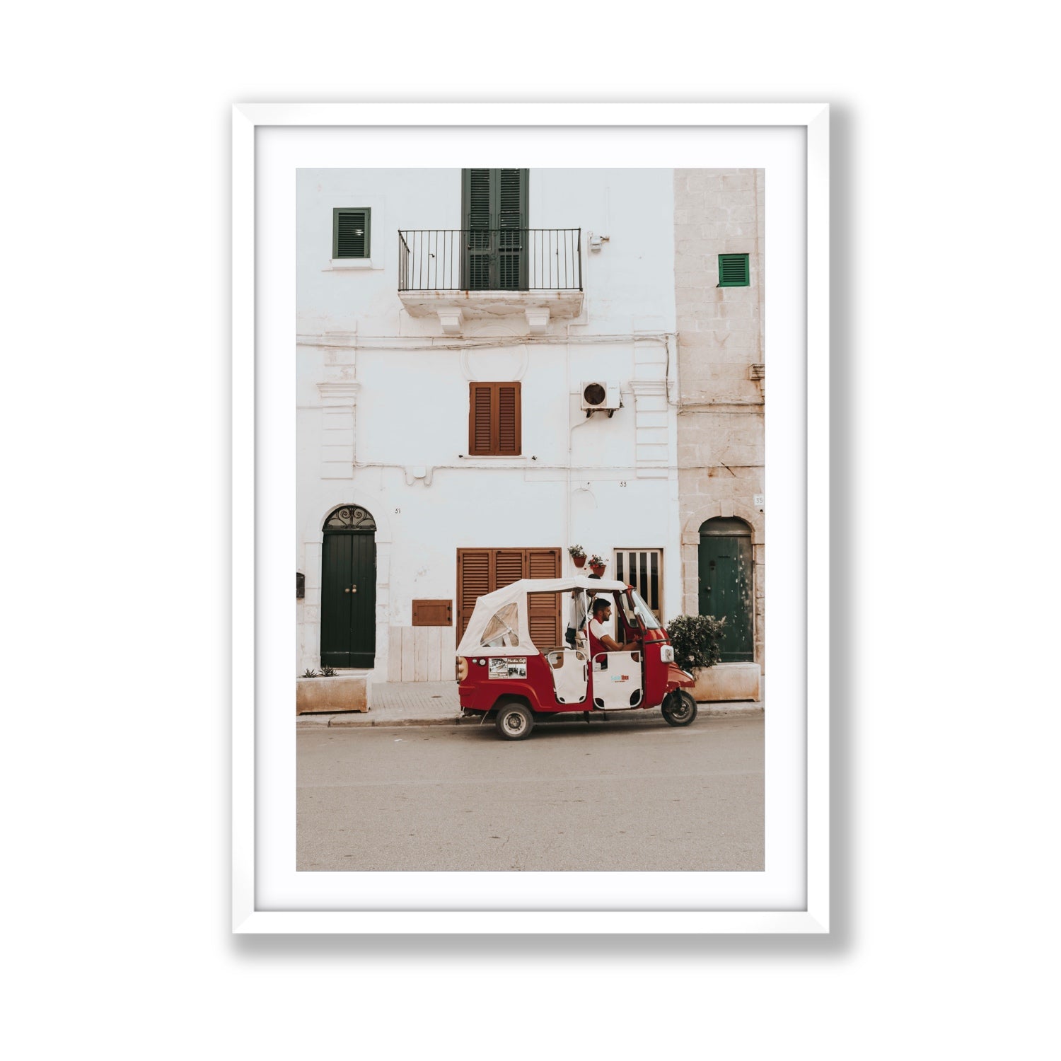 Groovy Piaggio Puglia Italian wall art Giant fine art print in white frame with matboard