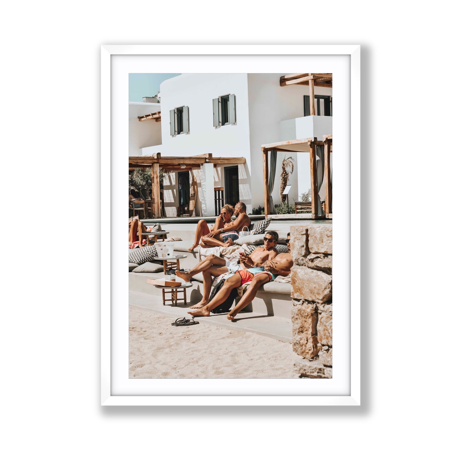 Style That Sizzles Mykonos Greek island wall art Giant fine art print in white frame with matboard