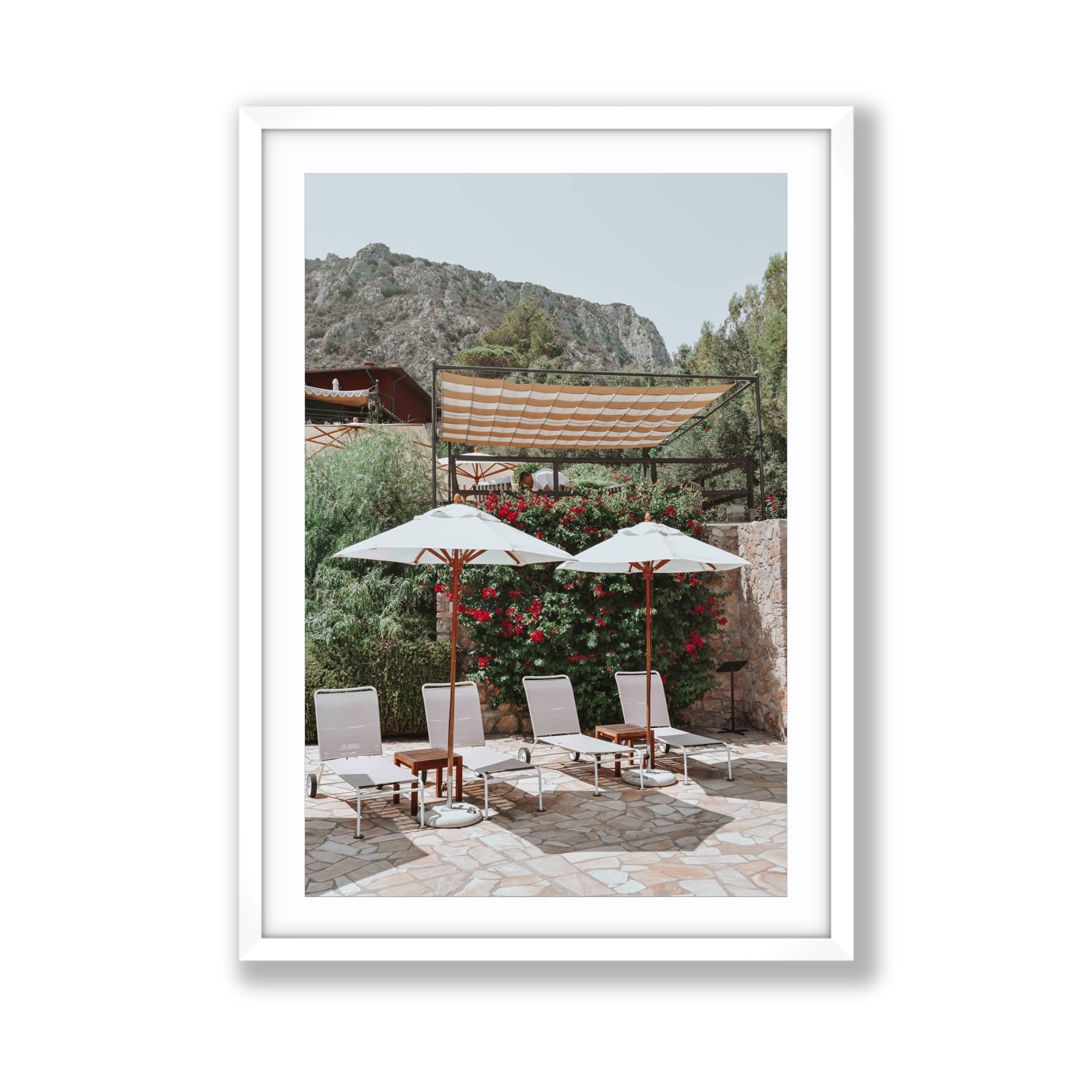 Shades of Leisure Tuscany coastal Italian wall art Giant fine art print in white frame with matboard