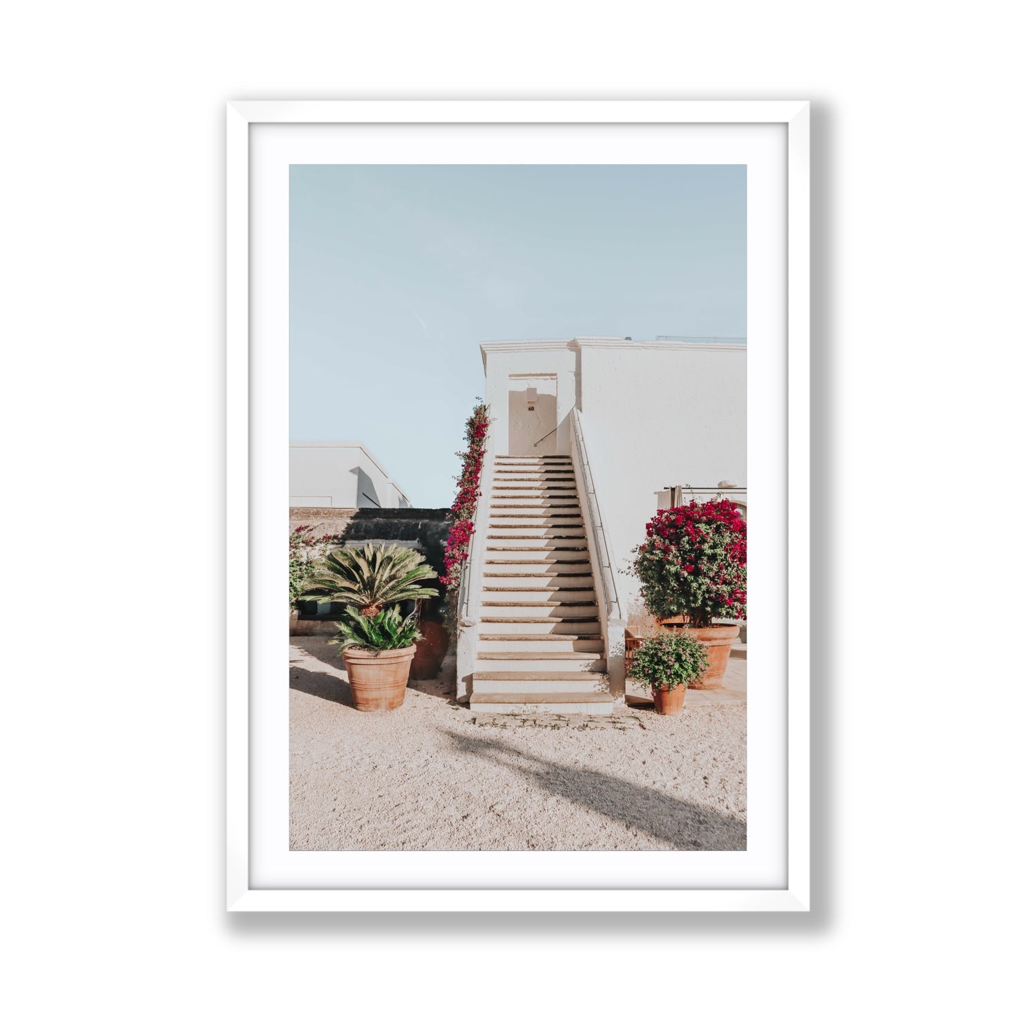 Tranquil Ascent Puglia Italian wall art Giant fine art print in white frame with matboard
