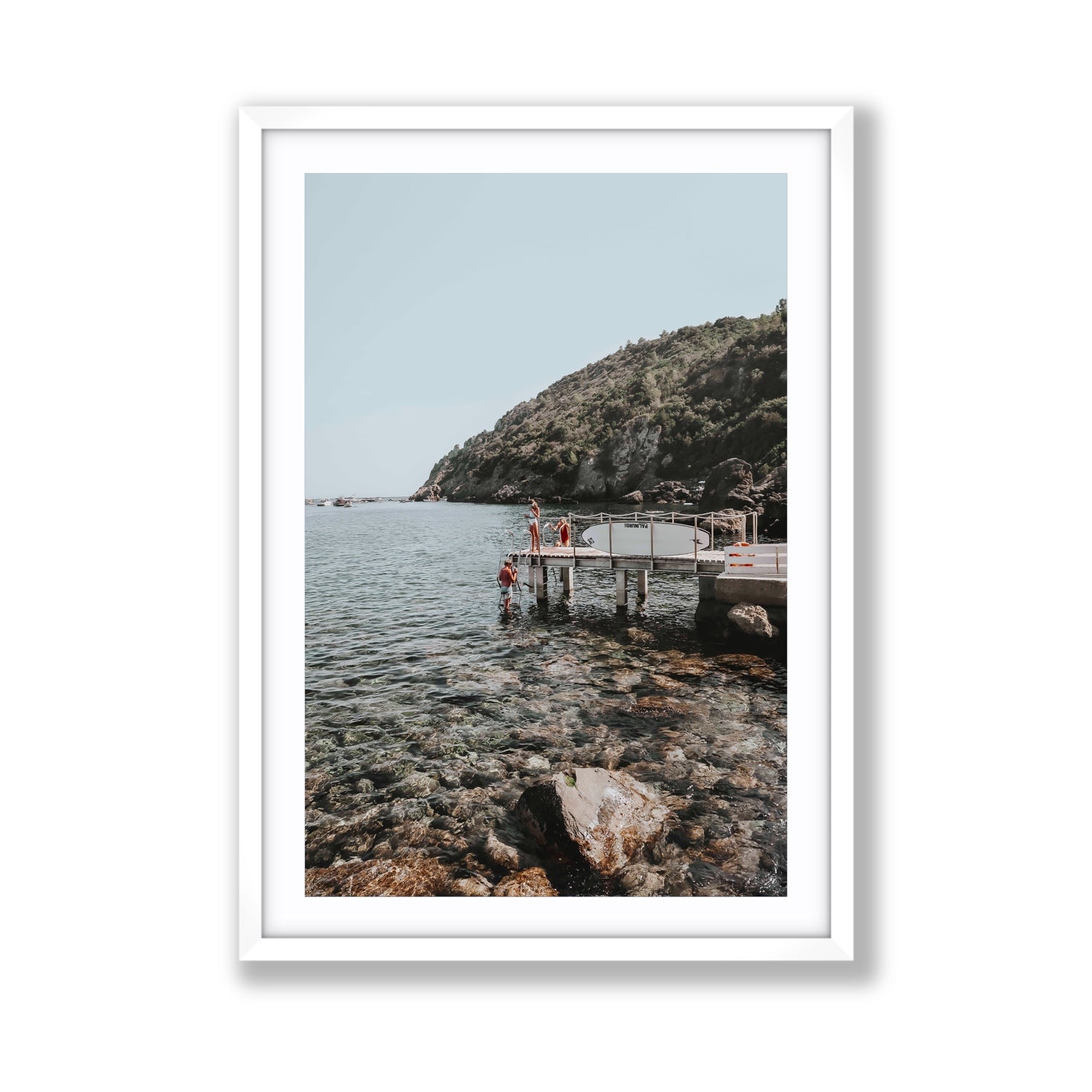 Tidal Explorers Tuscany coastal Italian wall art Giant fine art print in white frame with matboard