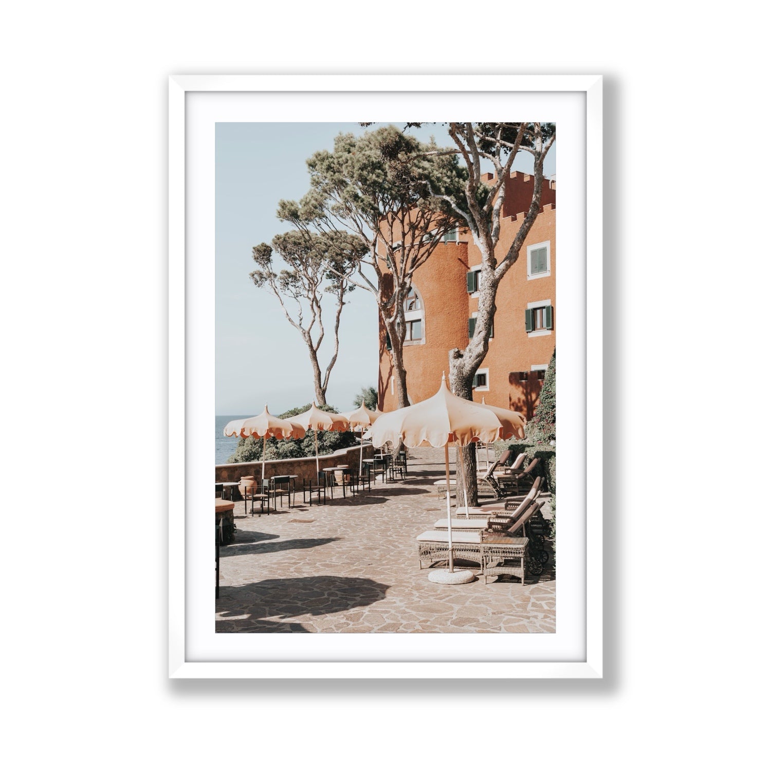 Mezzatorre Ischia Italian Mediterranean decor wall art Giant fine art print in white frame with matboard
