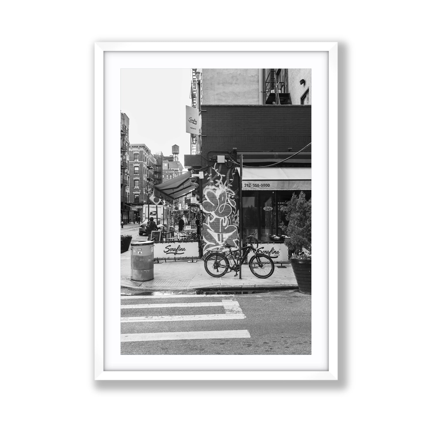 Cafe Canvas New York NYC Black & White wall art Giant fine art canvas in white frame