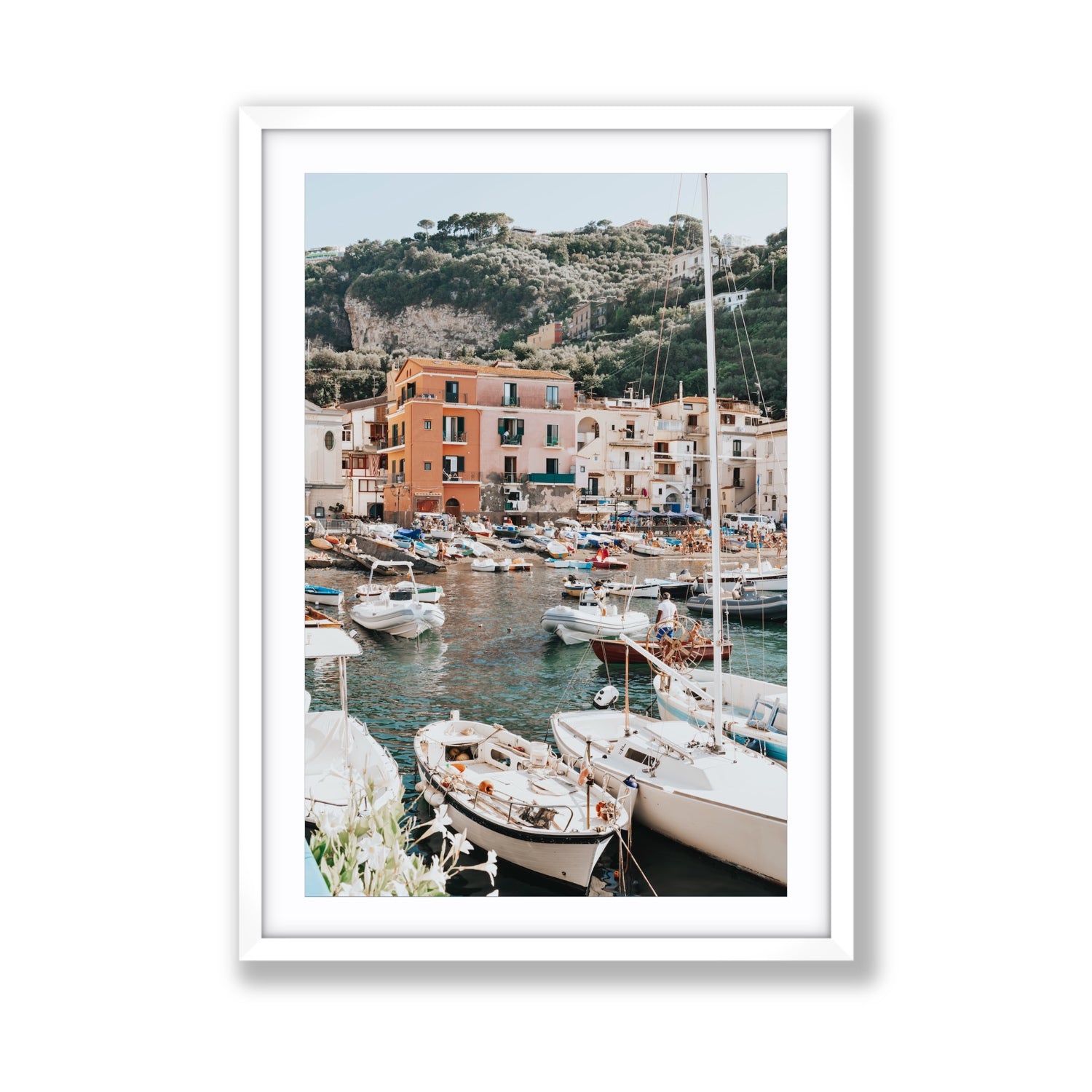 Marina Grande Sorrento coastal Italian wall art Giant fine art print in white frame with matboard