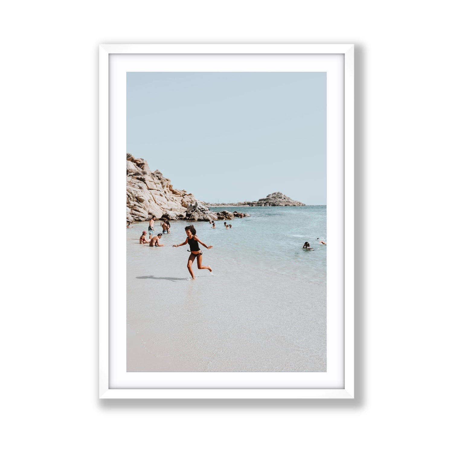 Skipping Angel Mykonos Greek island decor wall art Giant fine art print in white frame with matboard