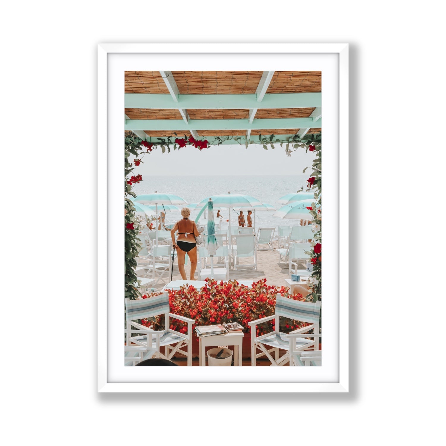 Nonna's Italian Escape Alassio Italian wall art Giant fine art print in white frame with matboard