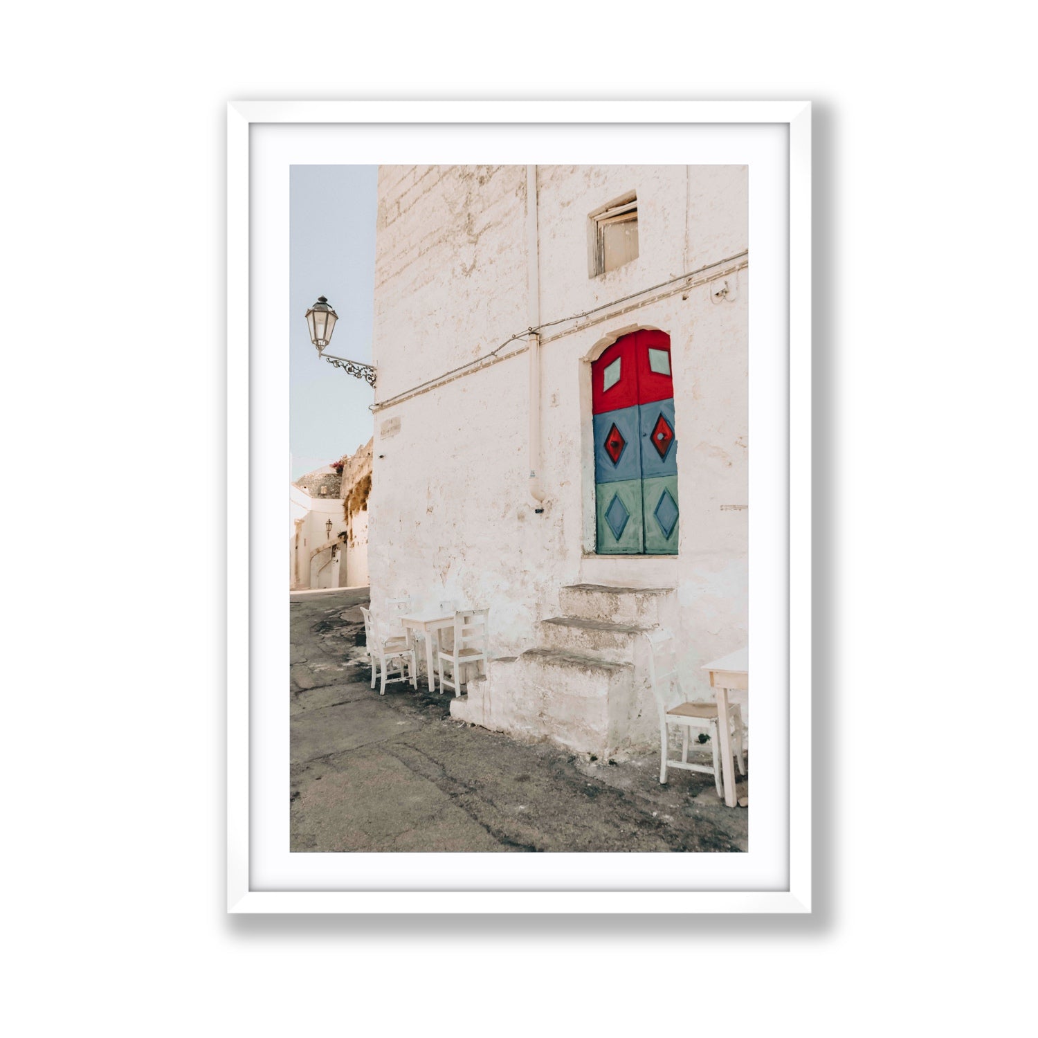 Doorway Delight Puglia Ostuni wall art Giant fine art print in white frame with matboard
