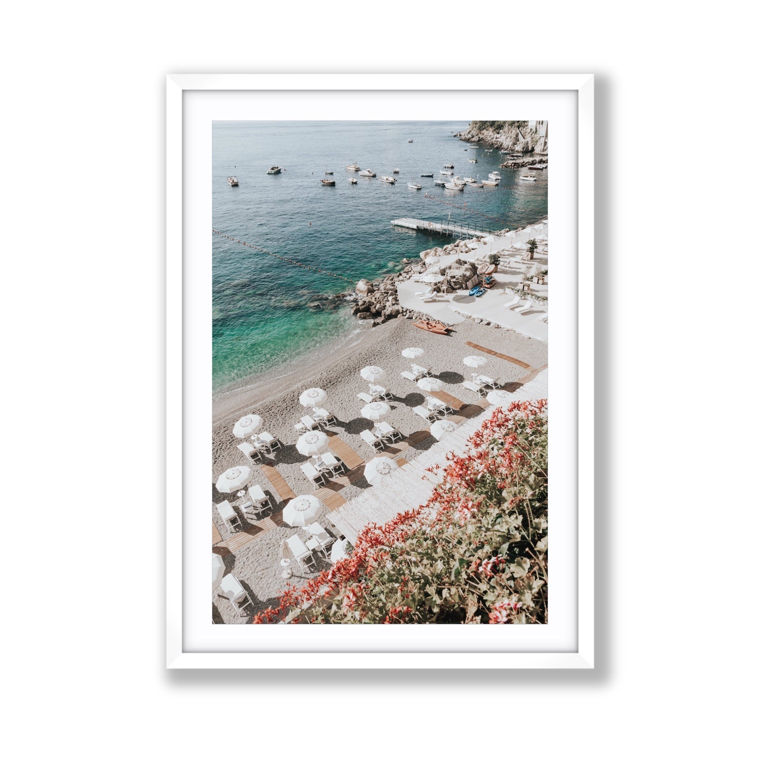 Tranquil Oasis Amalfi coastal wall art Giant fine art print in white frame with matboard