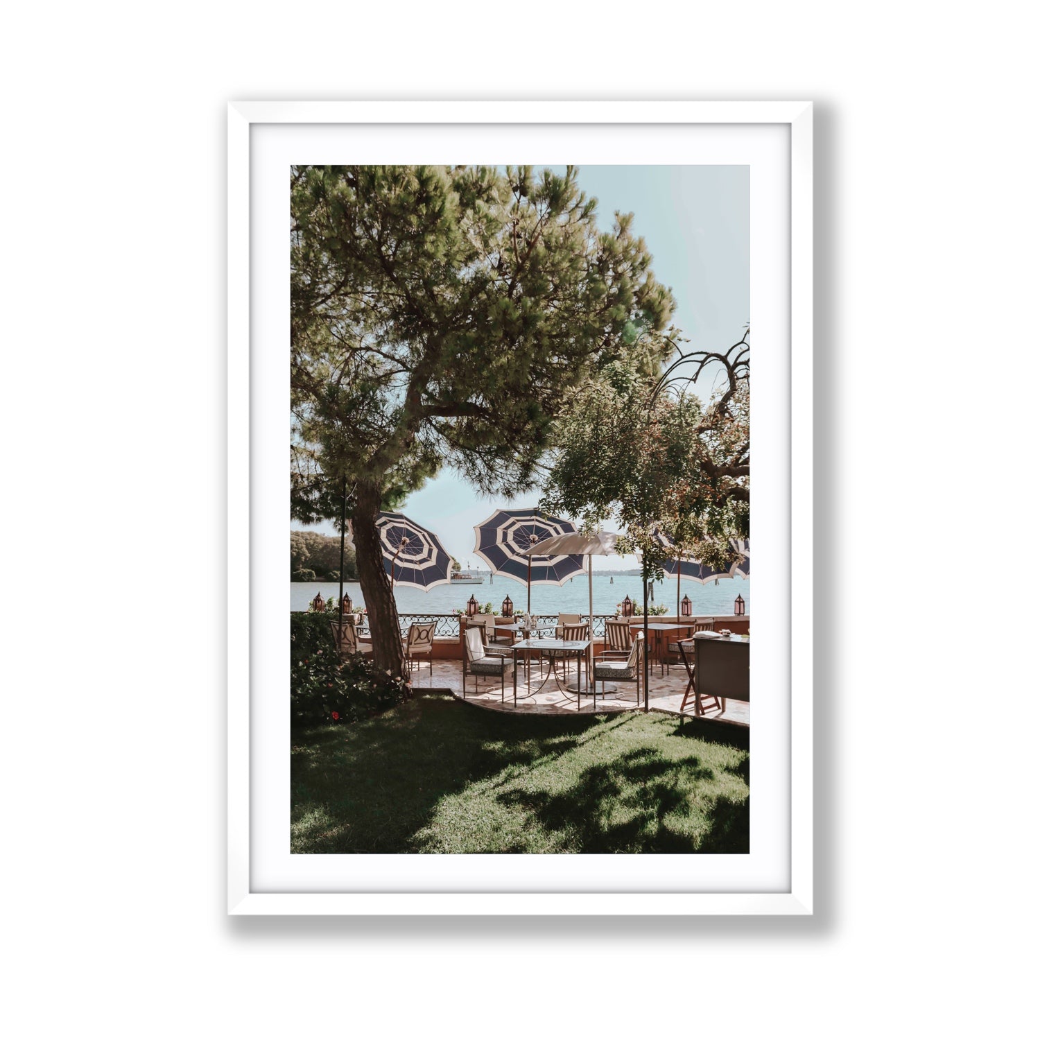 Tranquil Gardens Venice Italian wall art Giant fine art print in white frame with matboard