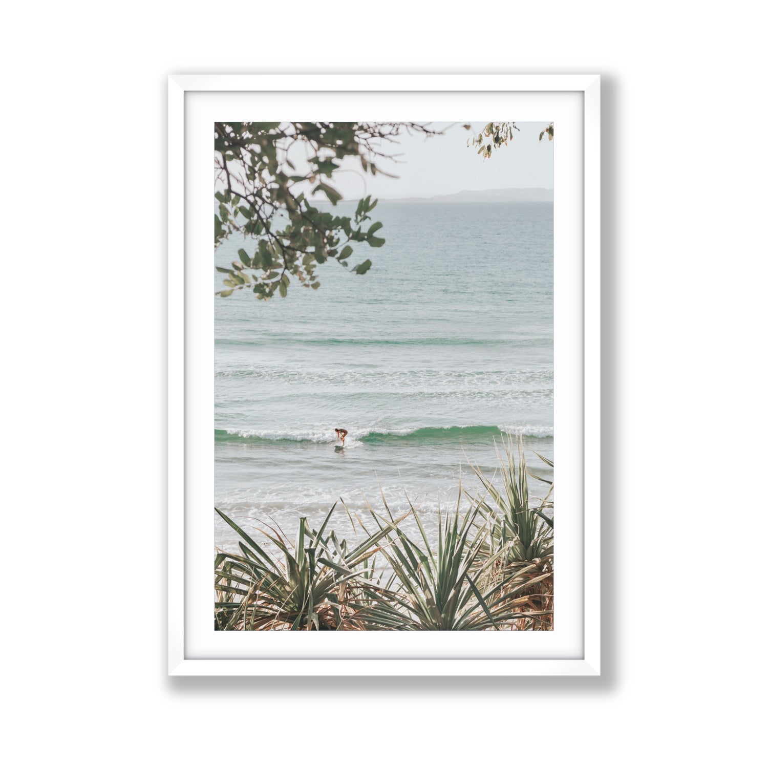 Dream Boat fine art print, Noosa, Australia, coastal scenes artwork, Giant, White Frame · Matboard, Fine Art Print