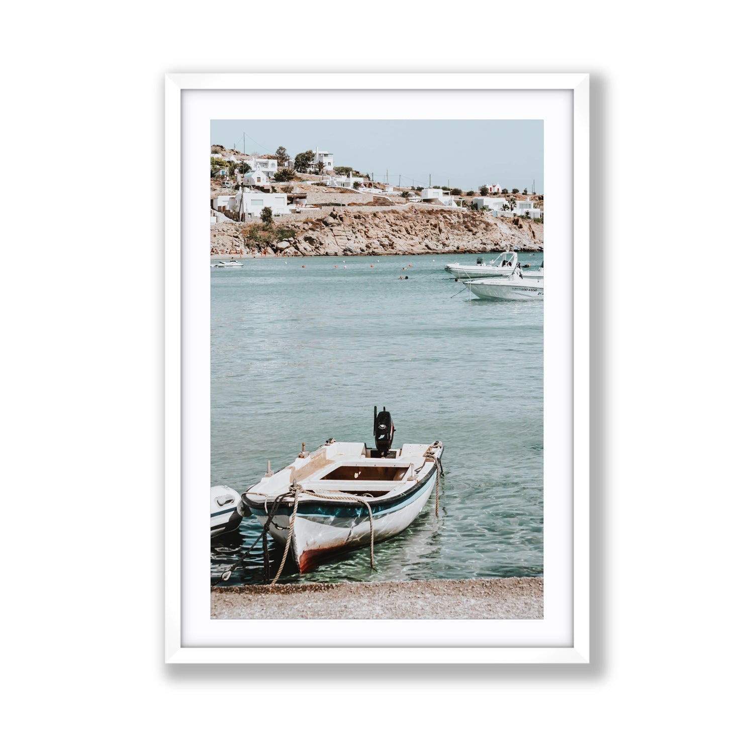 Classic Wheels Mykonos Greek island wall art Giant fine art print in white frame with matboard