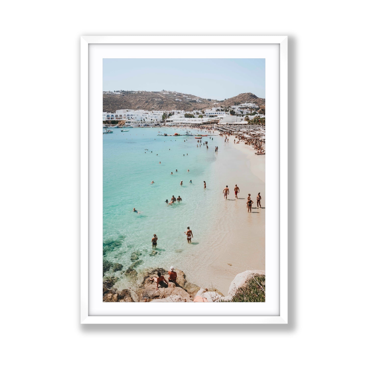 Breathe In The Salty Air Mykonos Greek island wall art Giant fine art print in white frame with matboard