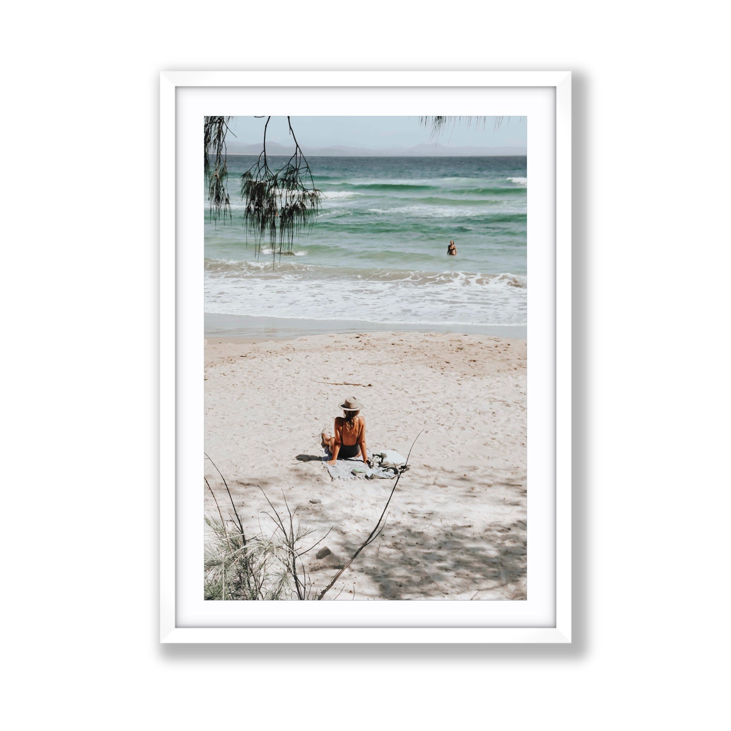 Take It Easy Byron Bay beach coastal decor wall art Giant fine art print in white frame with matboard