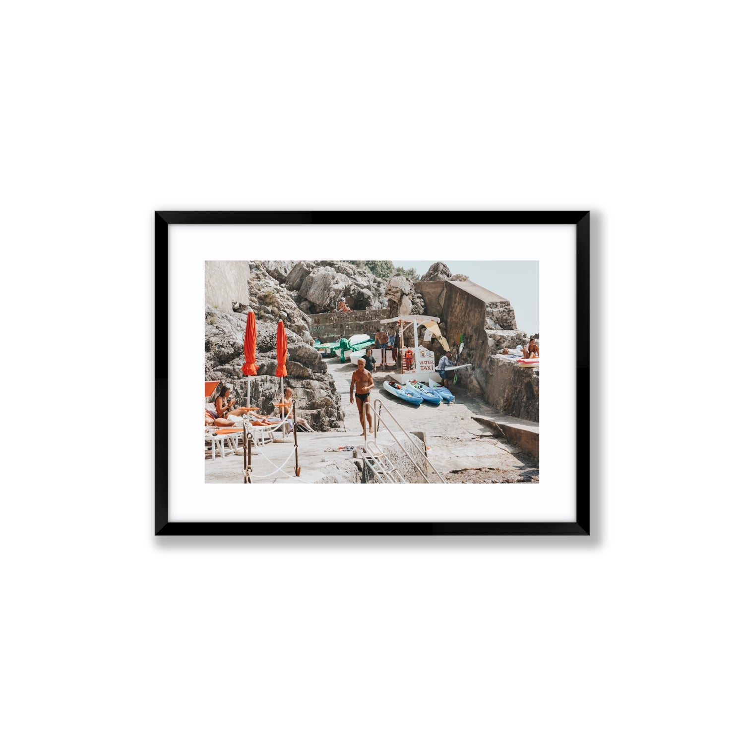 The Local Praiano Amalfi Coast Mediterranean wall art Medium fine art print in black frame with matboard