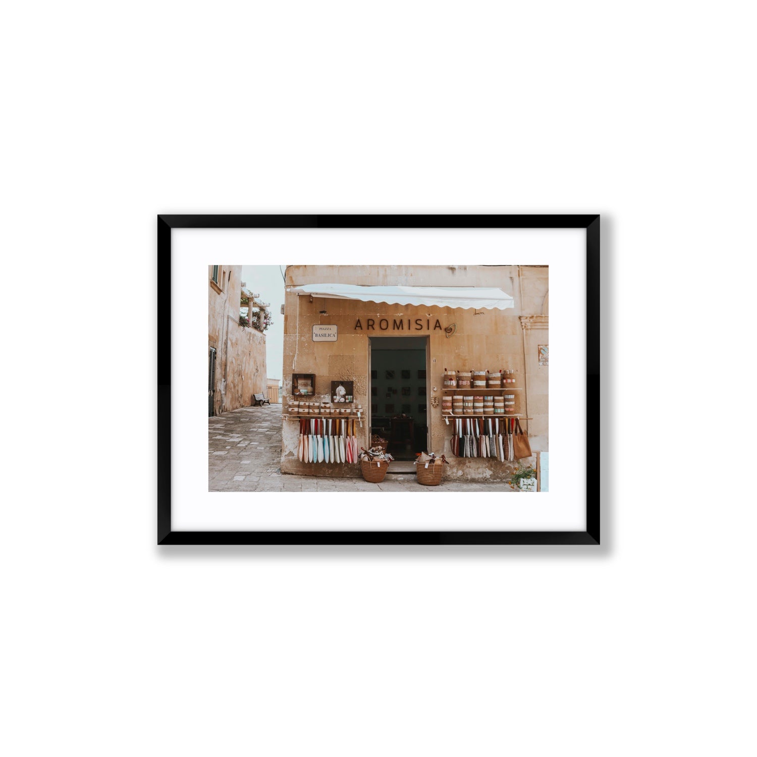 Aromisia Puglia Otranto Italian wall art Medium fine art print in black frame with matboard