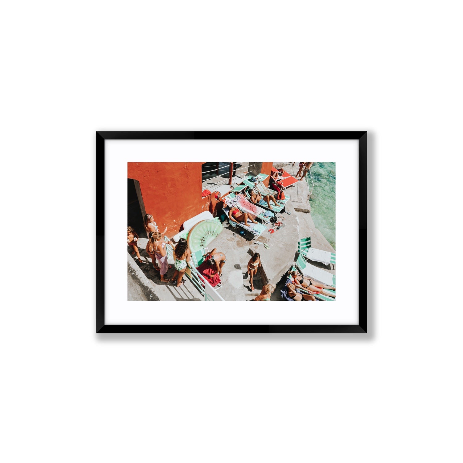 Italianita Capri beach Mediterranean wall art Medium fine art print in black frame with matboard