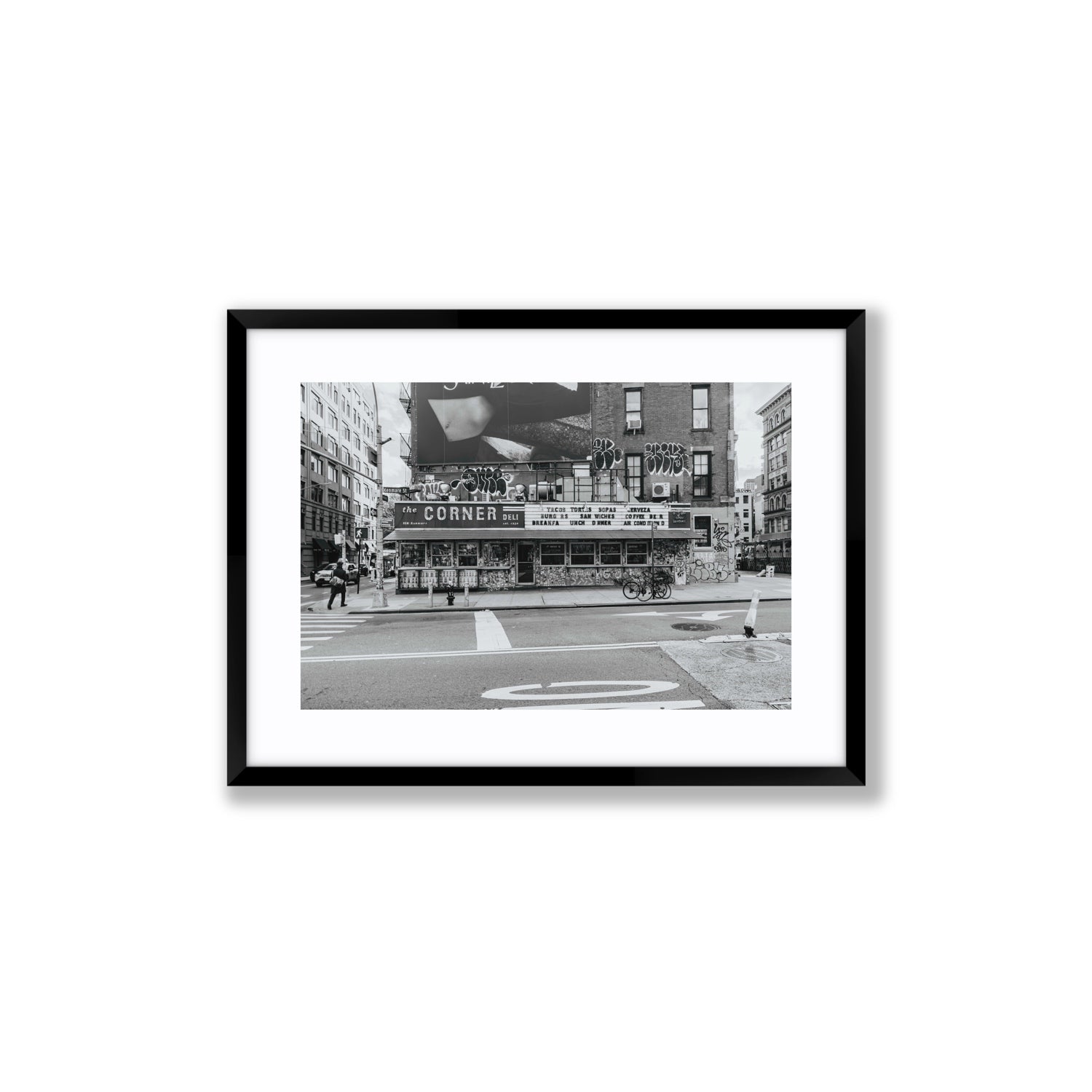 Kenmare Street New York NYC Black & White wall art Medium fine art print in black frame with matboard