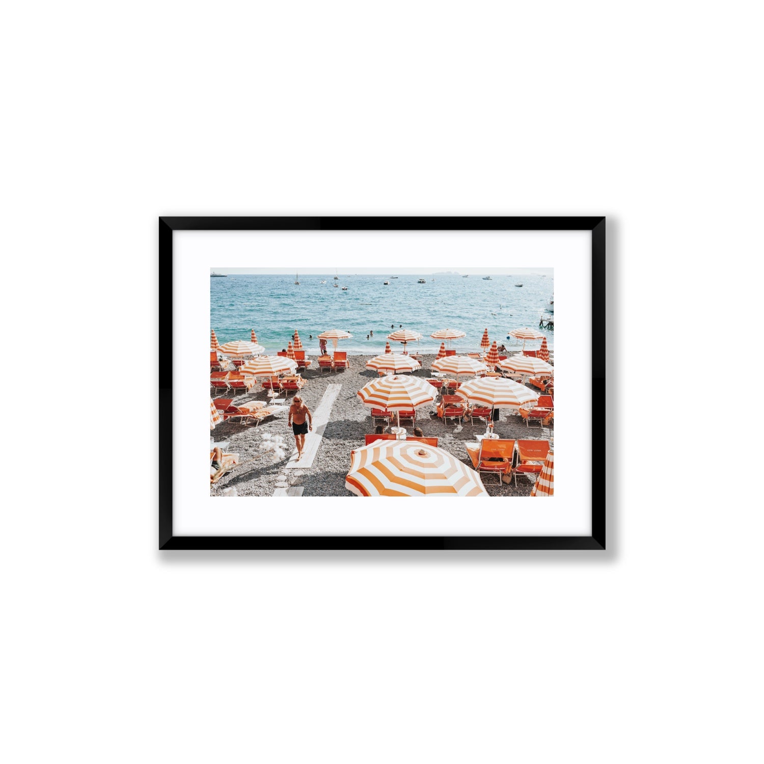 Shoreline Strut Positano wall art Medium fine art print in black frame with matboard
