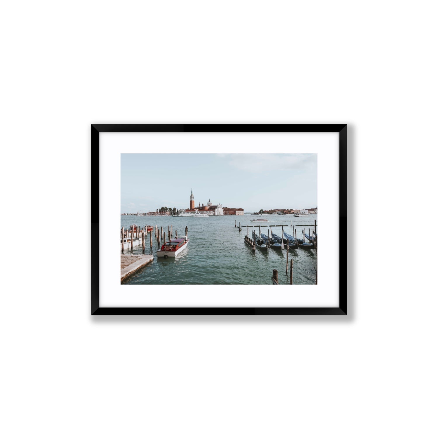 Venetian Waterscape Venice Italian art print Medium fine art print in black frame with matboard