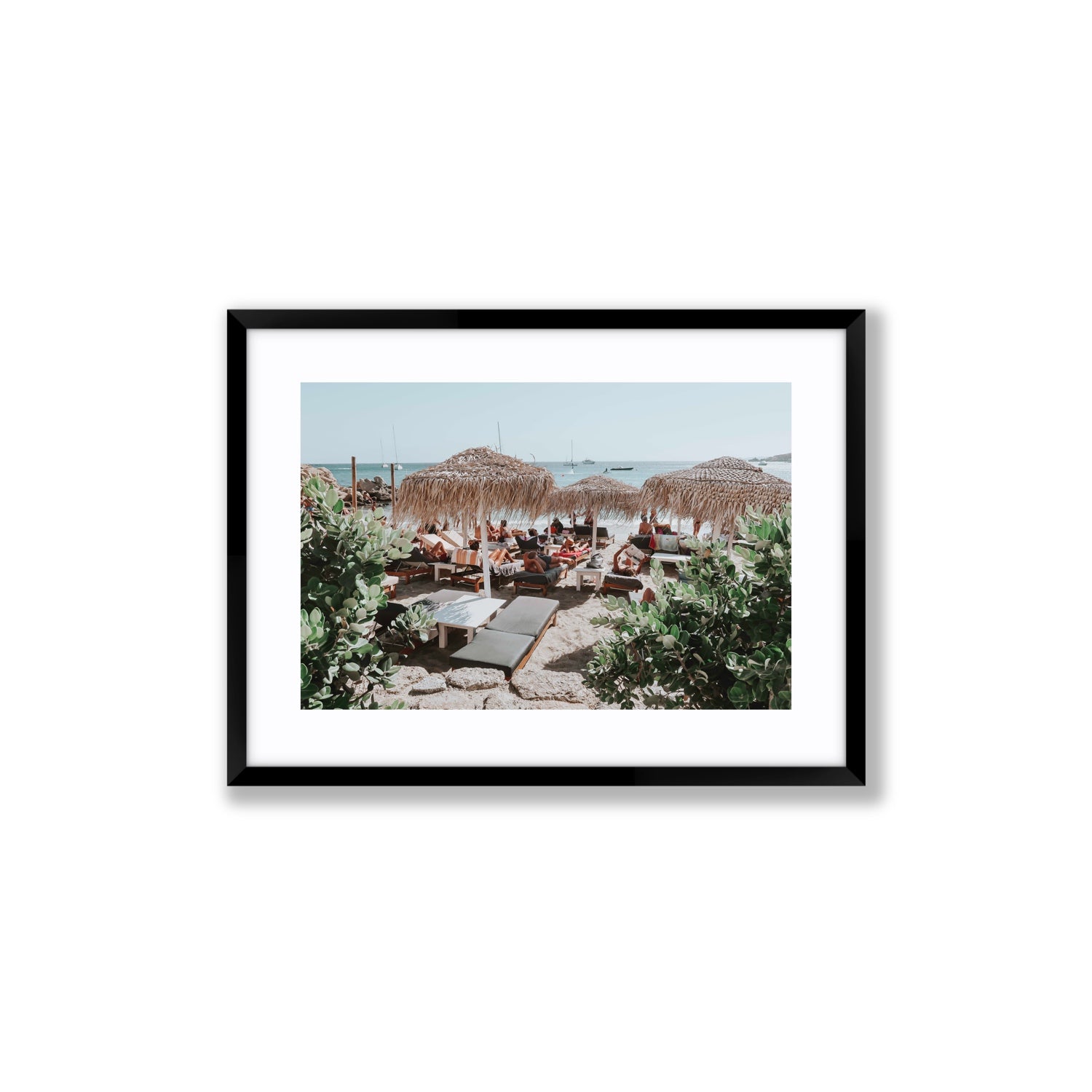 Greek Haven Mykonos Greek island coastal wall art Medium fine art print in black frame with matboard