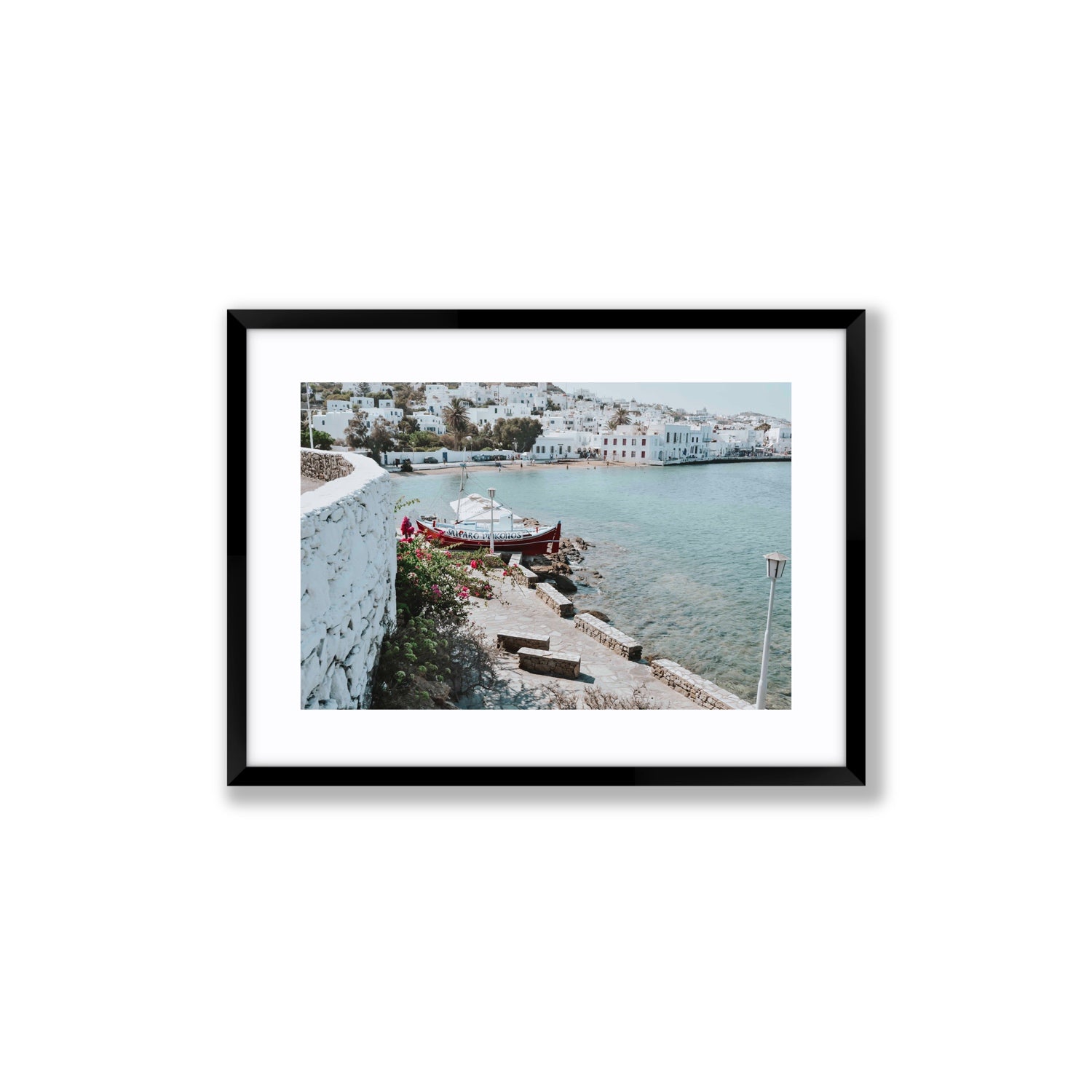 Harika Mykonos Greek island wall art Medium fine art print in black frame with matboard
