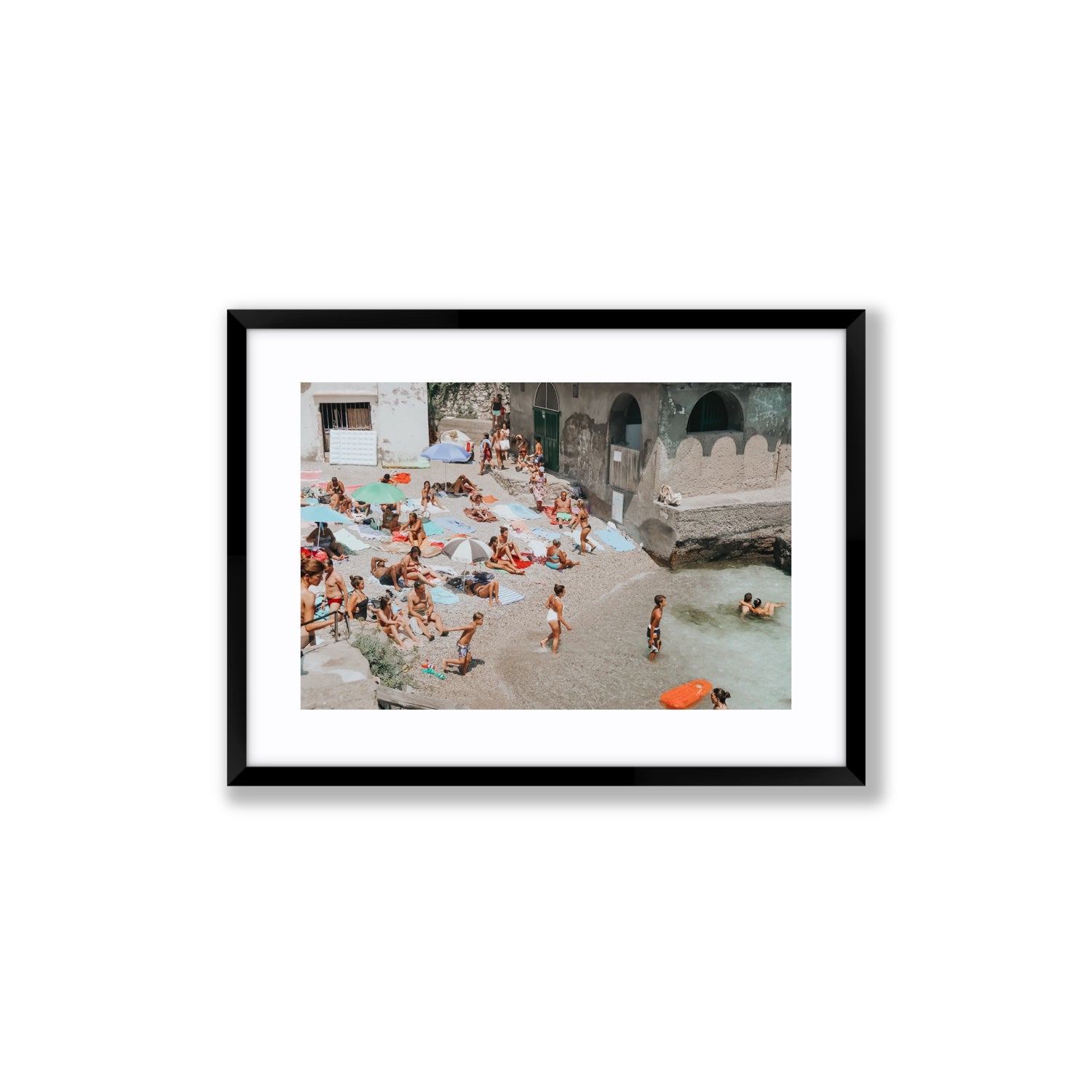 Heatwave Capri beach coastal wall art Medium fine art print in black frame with matboard