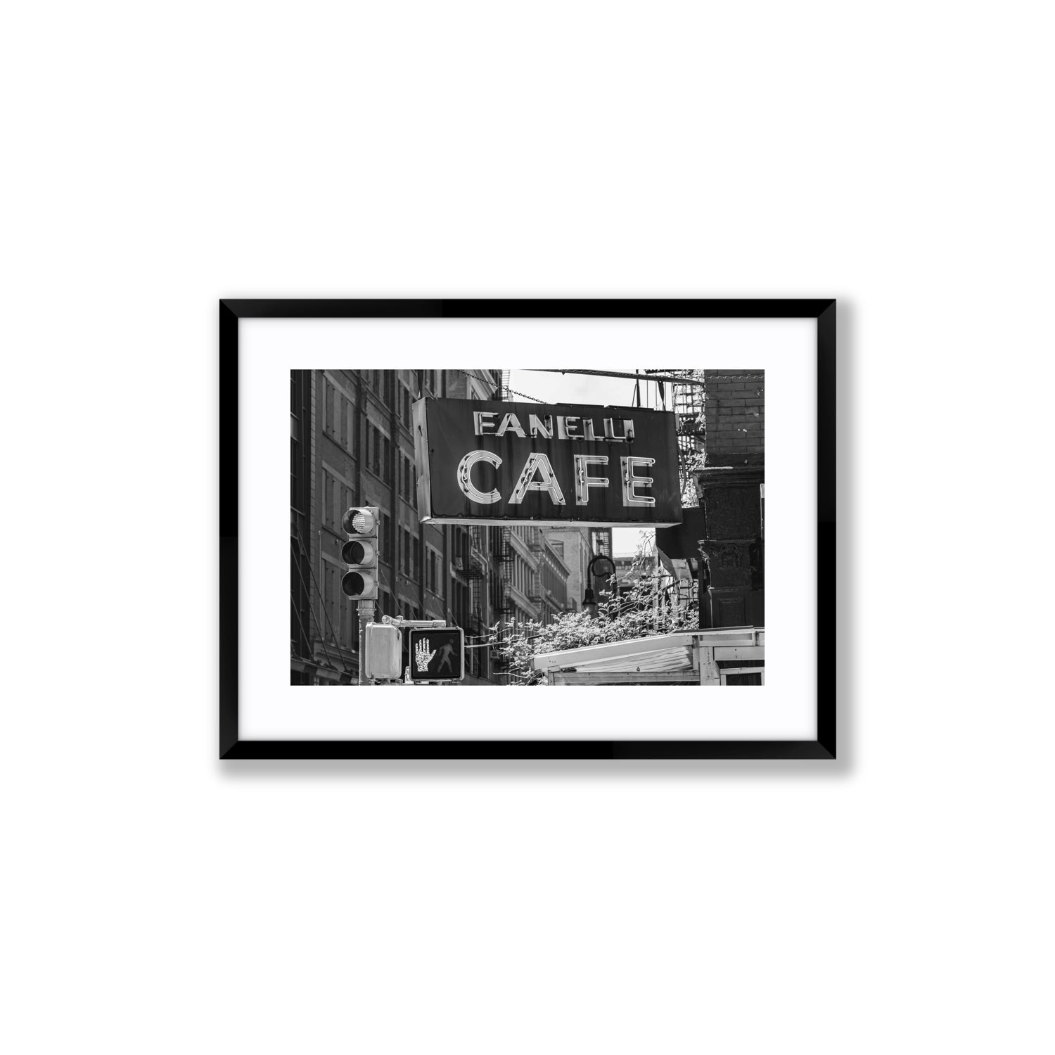 Soho Neon New York NYC Black & White wall art Medium fine art print in black frame with matboard