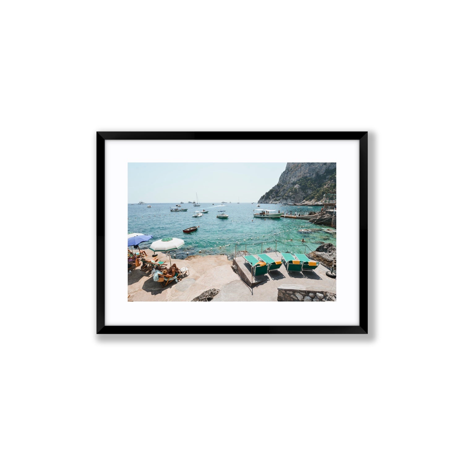 Save Me A Seat Capri Mediterranean wall art Medium fine art print in black frame with matboard