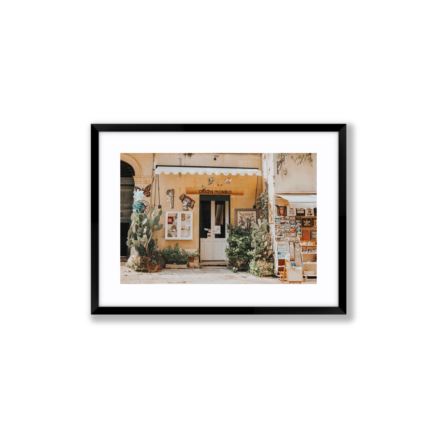 Mosaic Workshop Puglia Italian wall art Medium fine art print in black frame with matboard