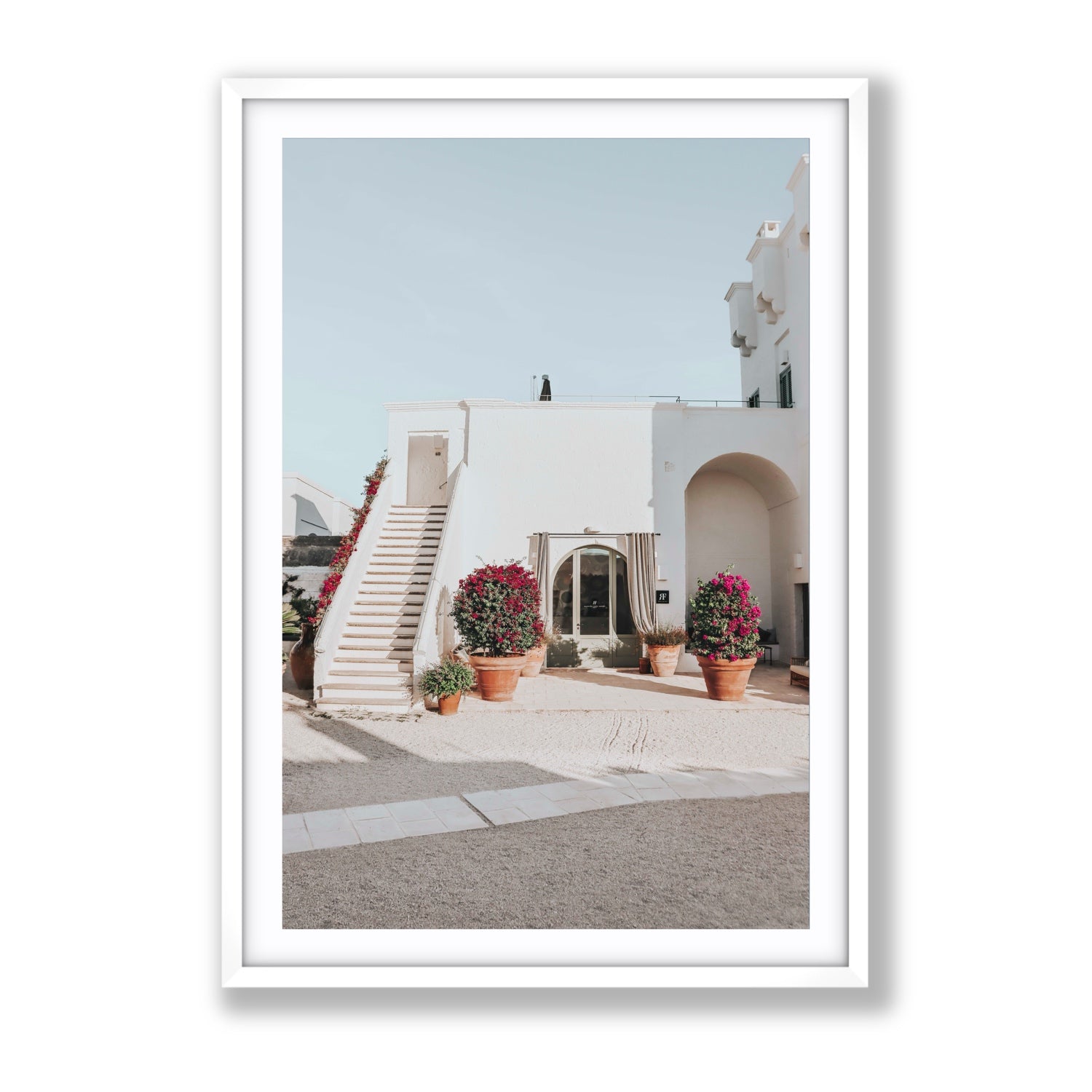 Scala Fiorita Puglia Mediterranean wall art Gallery fine art print in white frame with matboard