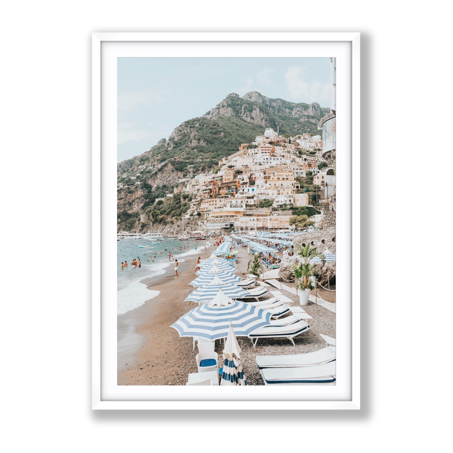 The Cliffside Village fine art print, Positano, Italy, Gallery, White Frame · Matboard, Fine Art Print