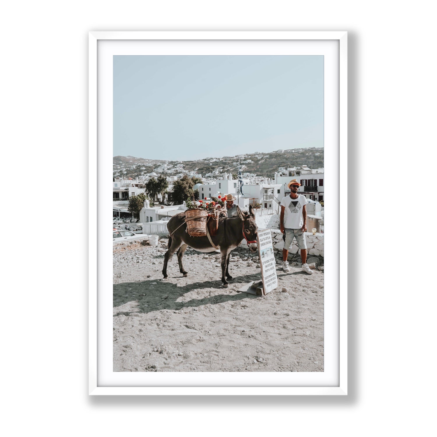 Let The Journey Begin Mykonos Greek island wall art Gallery fine art print in white frame with matboard