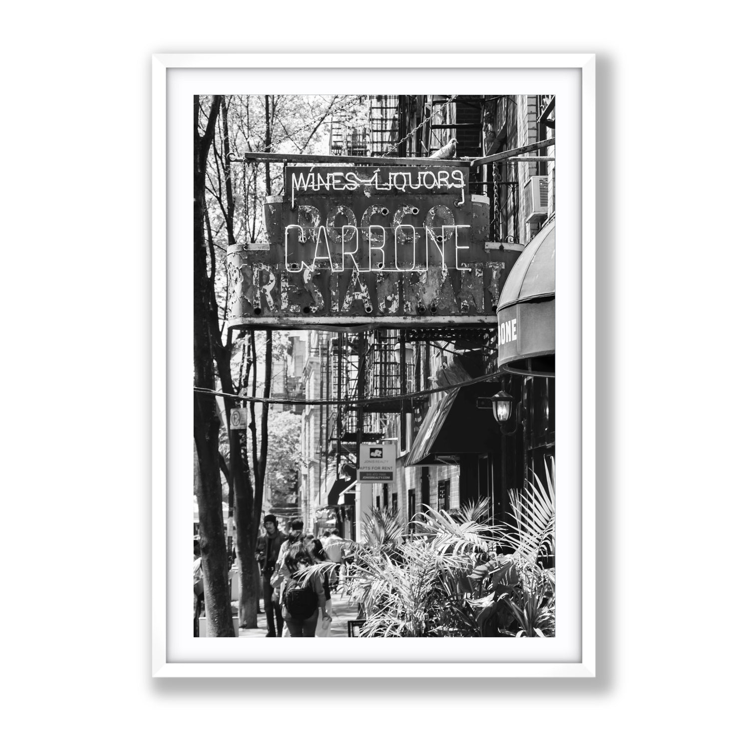 Paparazzi To Pasta New York NYC Black & White wall art Gallery fine art print in white frame with matboard