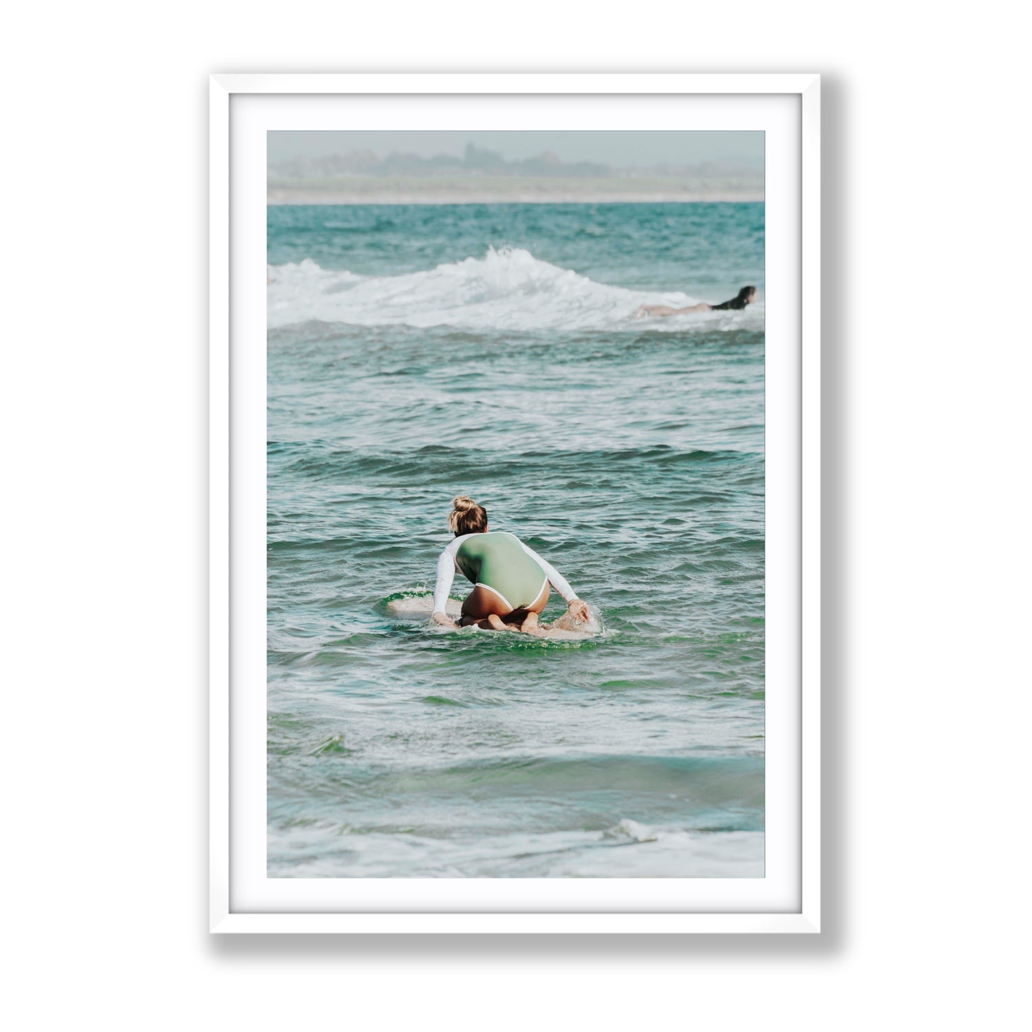 Quincy Byron Bay Surf coastal wall art Gallery fine art print in white frame with matboard
