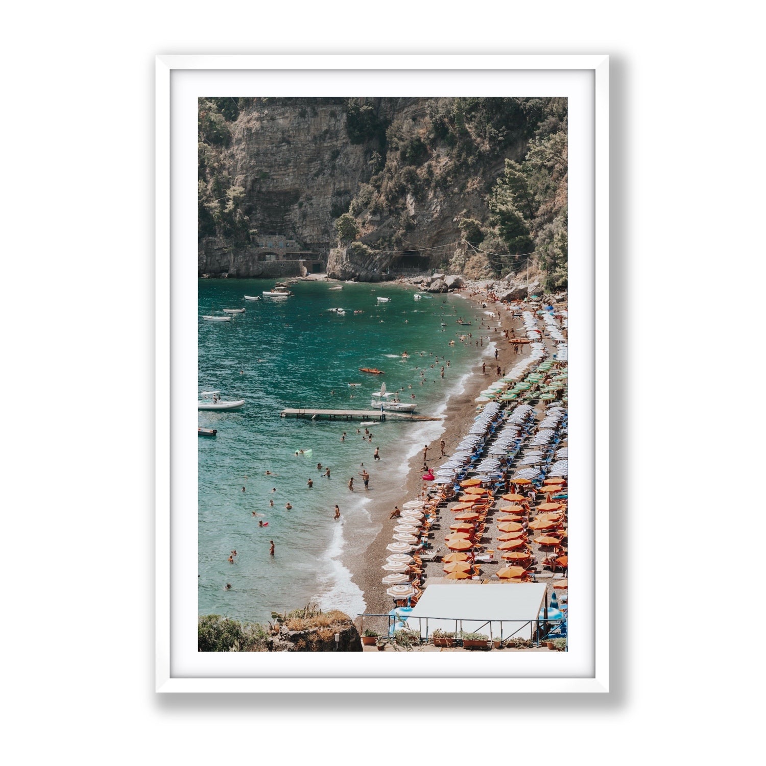 Parasol Panorama fine art print, Positano, Italy, Gallery, White Frame · Matboard, Fine Art Print