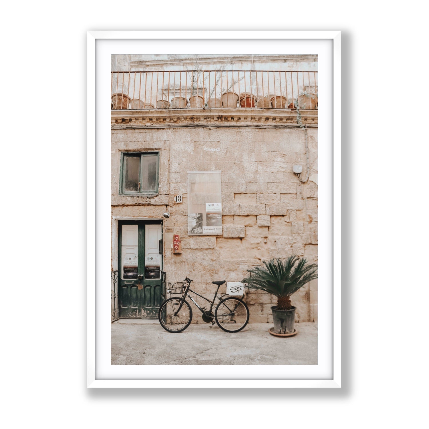 Golden Facades Puglia Lecce Italian wall art Gallery fine art print in white frame with matboard