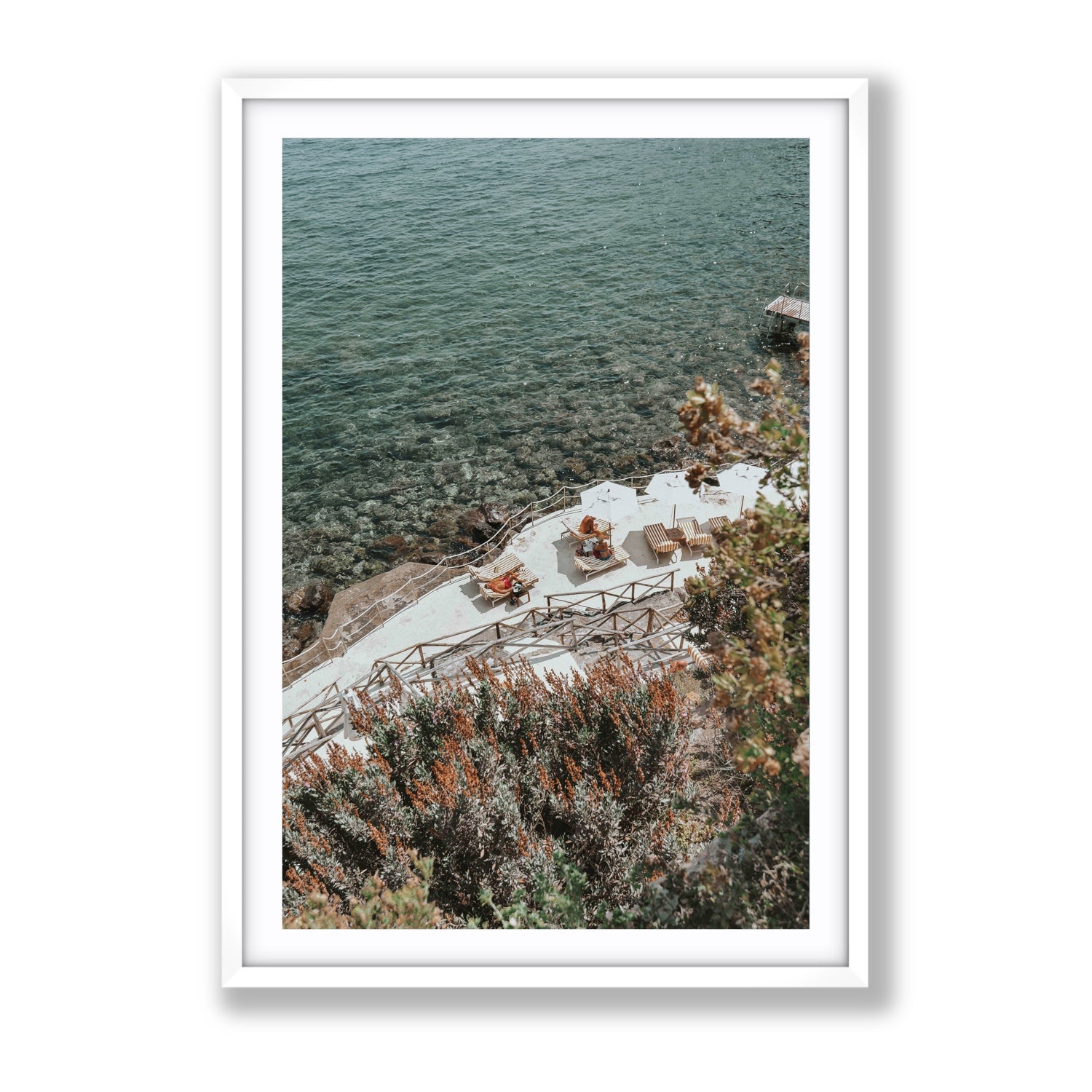 Hidden Gem Tuscany coastal wall art Gallery fine art print in white frame with matboard